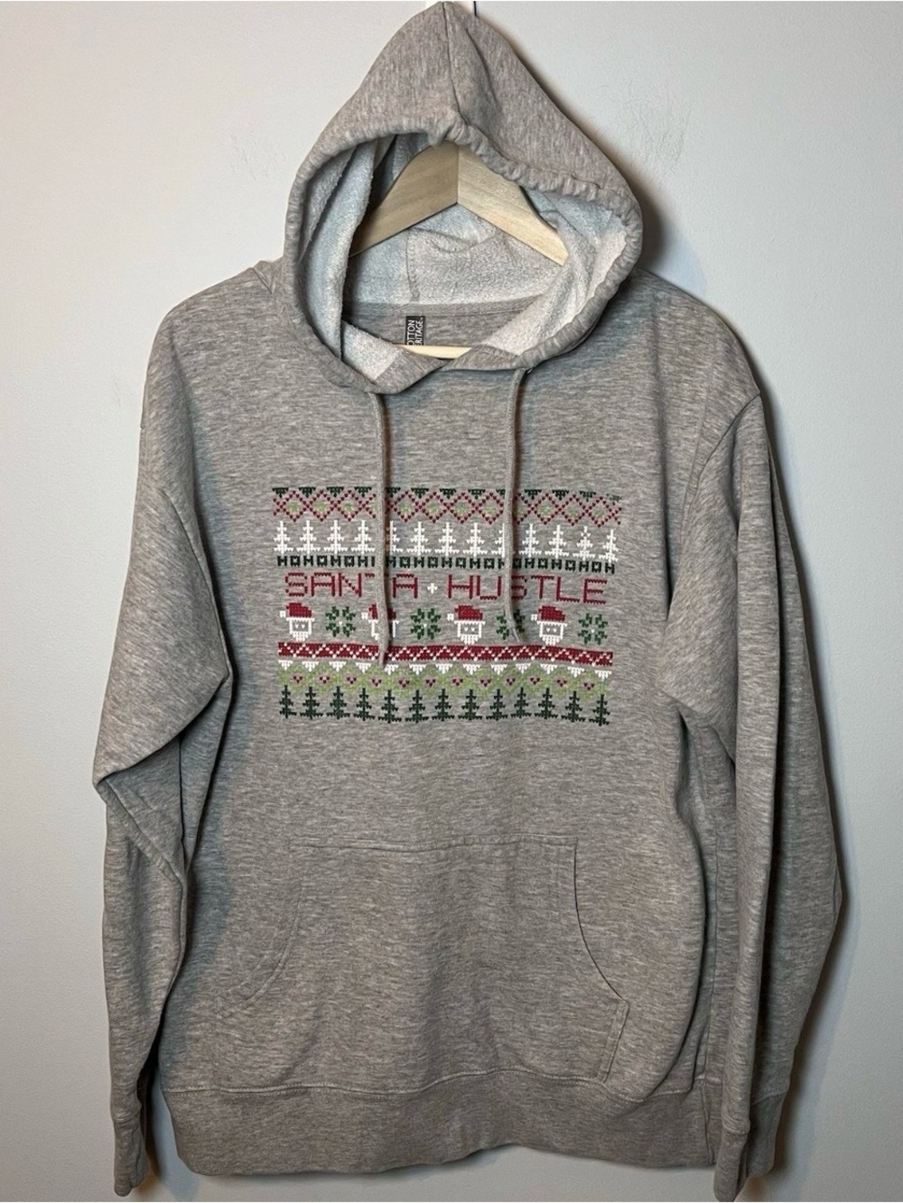 “Santa Hustle” Christmas Hoodie Women’s size L Gray Sweatshirt “Ho Ho Ho” Cozy!